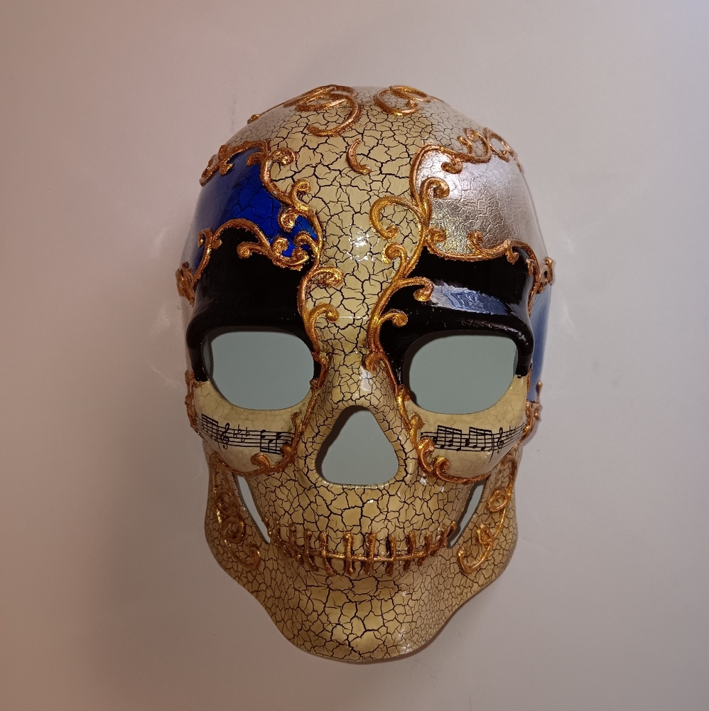 Mardi Gras Musical Notes Gold Skull Mask, Day of the Dead